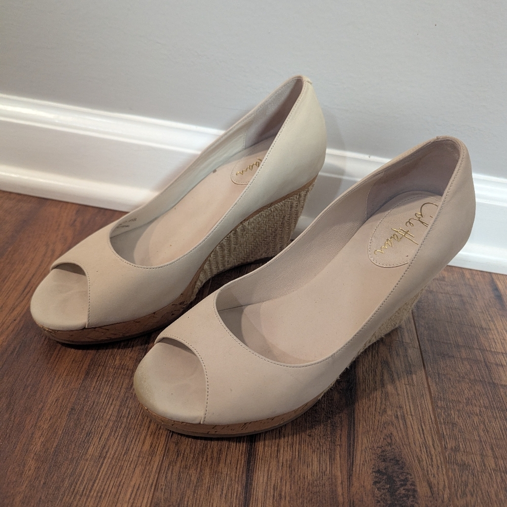 Elegant Cream Wedge Peep-Toe Shoes